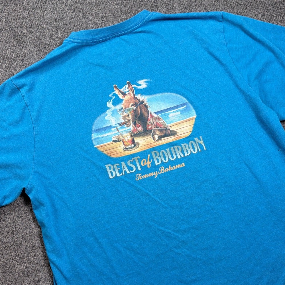 Tommy Bahama Graphic T-Shirt Men Medium Blue Beast of Bourbon Short Sleeve Tee